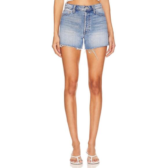 Mother The Skipper Frayed Raw Hem Denim Shorts Leap At The Chance Blue 30